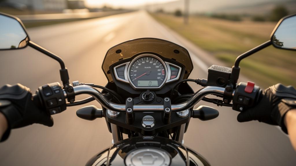 Compteur de vitesse d'une moto 125cc en pleine accélération