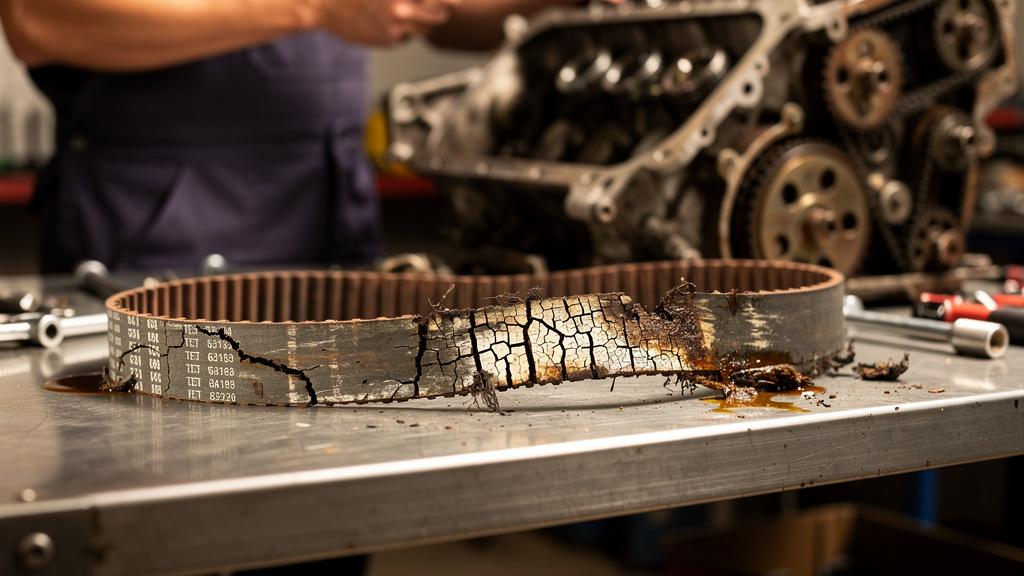Courroie de distribution usée retirée d'un moteur