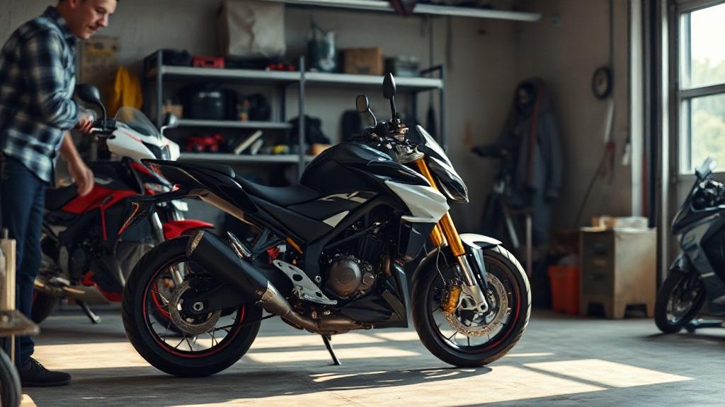 Entretien d'une moto dans un garage
