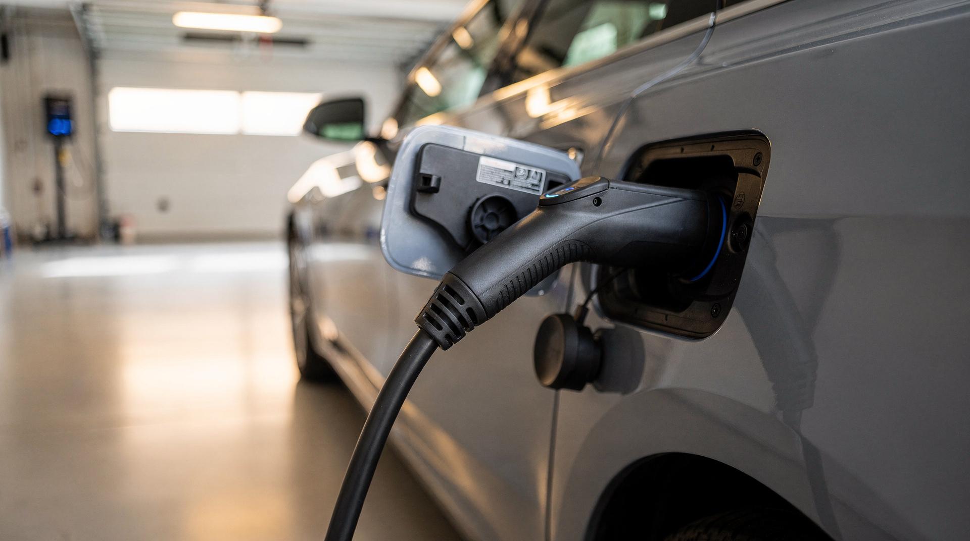 Câble de recharge type 2 connecté à une voiture électrique dans un garage