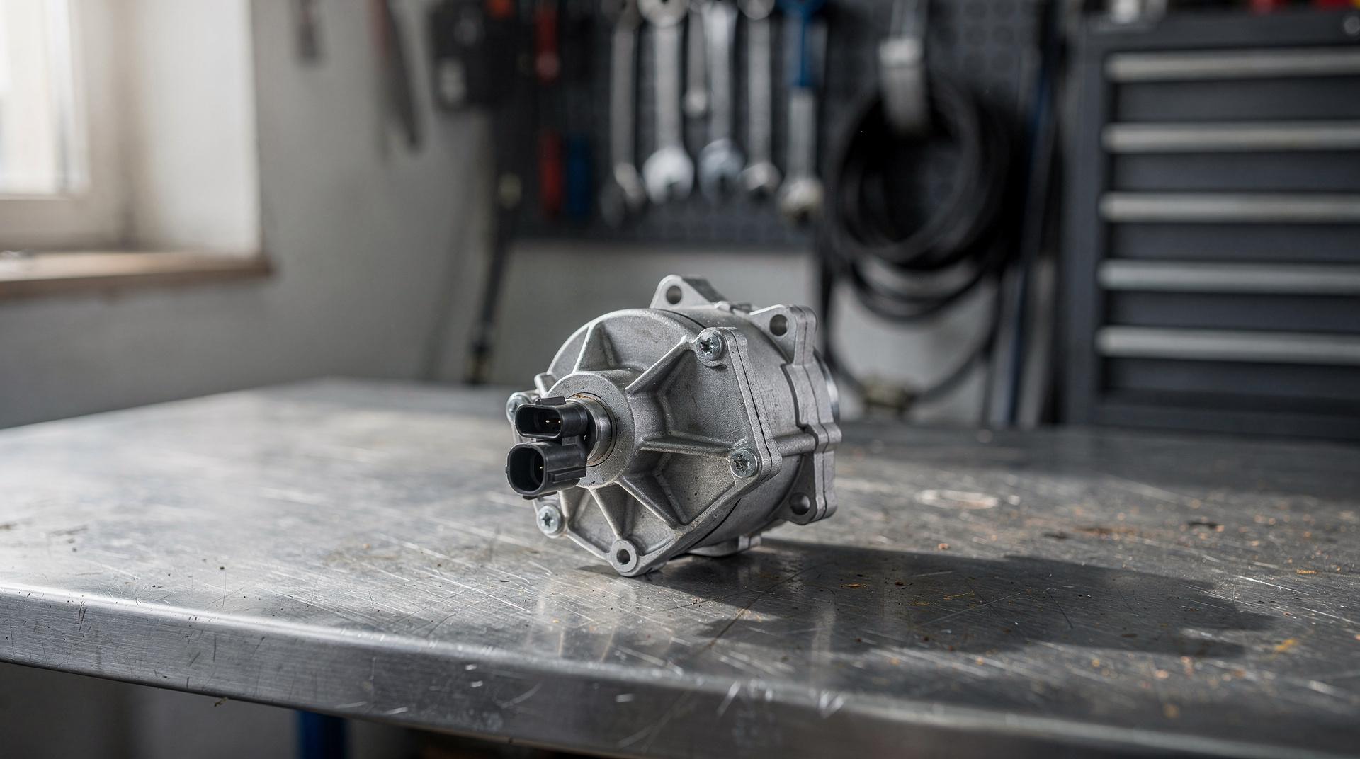 Actionneur de turbocompresseur à géométrie variable démonté sur un établi
