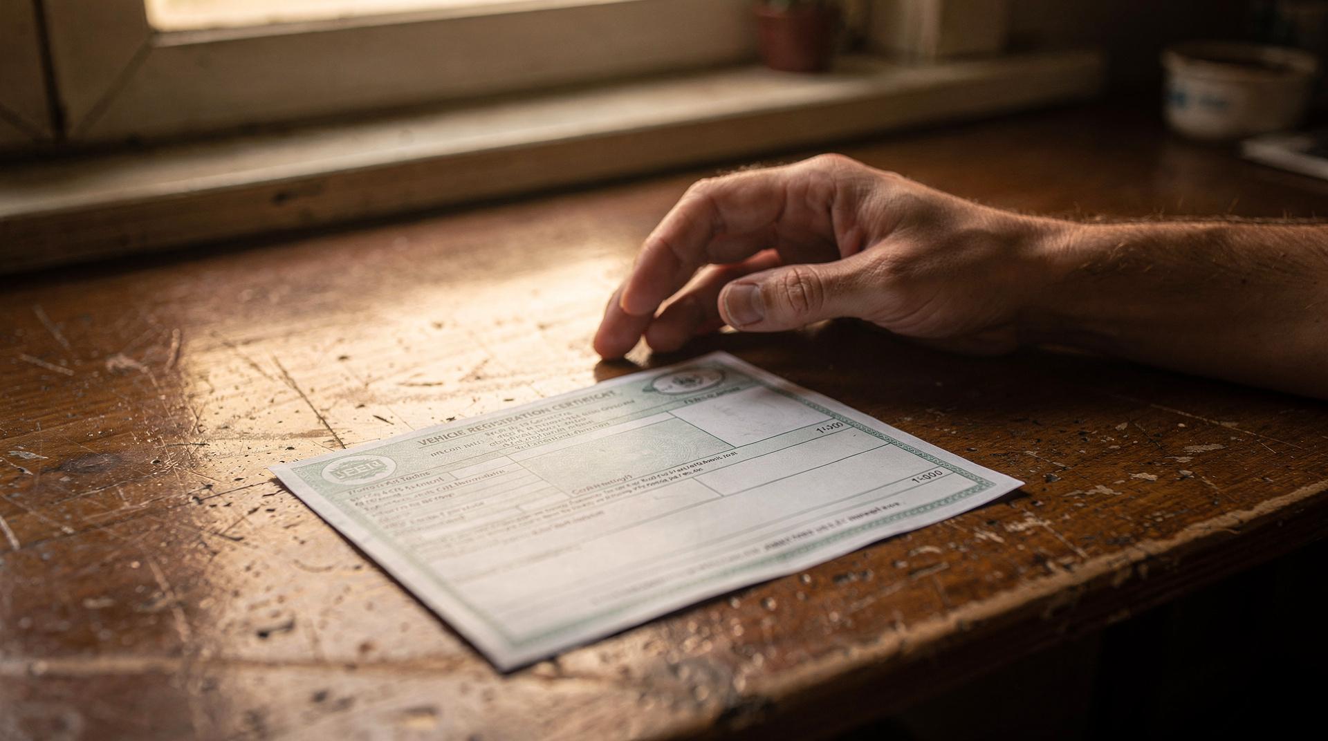 Carte grise d'un véhicule posée sur une table