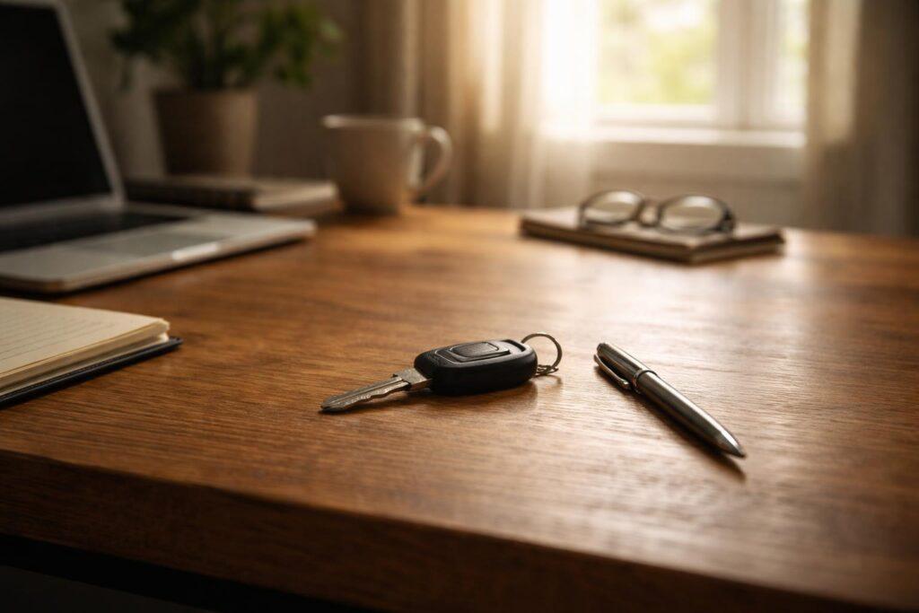 Documents de succession automobile sur un bureau