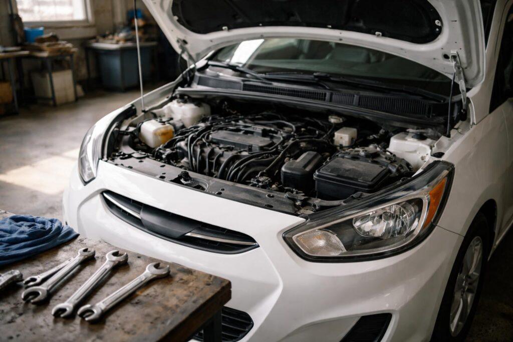 Mécanicien inspectant un moteur PureTech sur une Peugeot