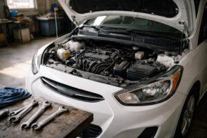 Mécanicien inspectant un moteur PureTech sur une Peugeot